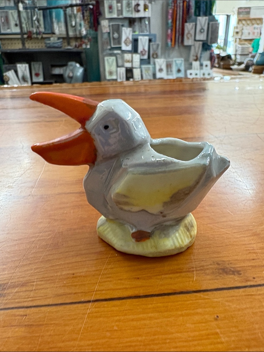 1950s Japanese lusterware pelican toothpick holder or pin cushion.